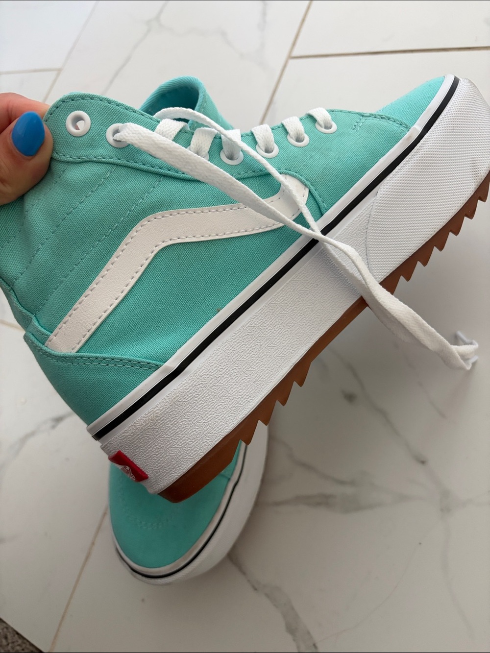 Vans High-Top Platform Sneakers in Mint Teal and White - Picture 3 of 3